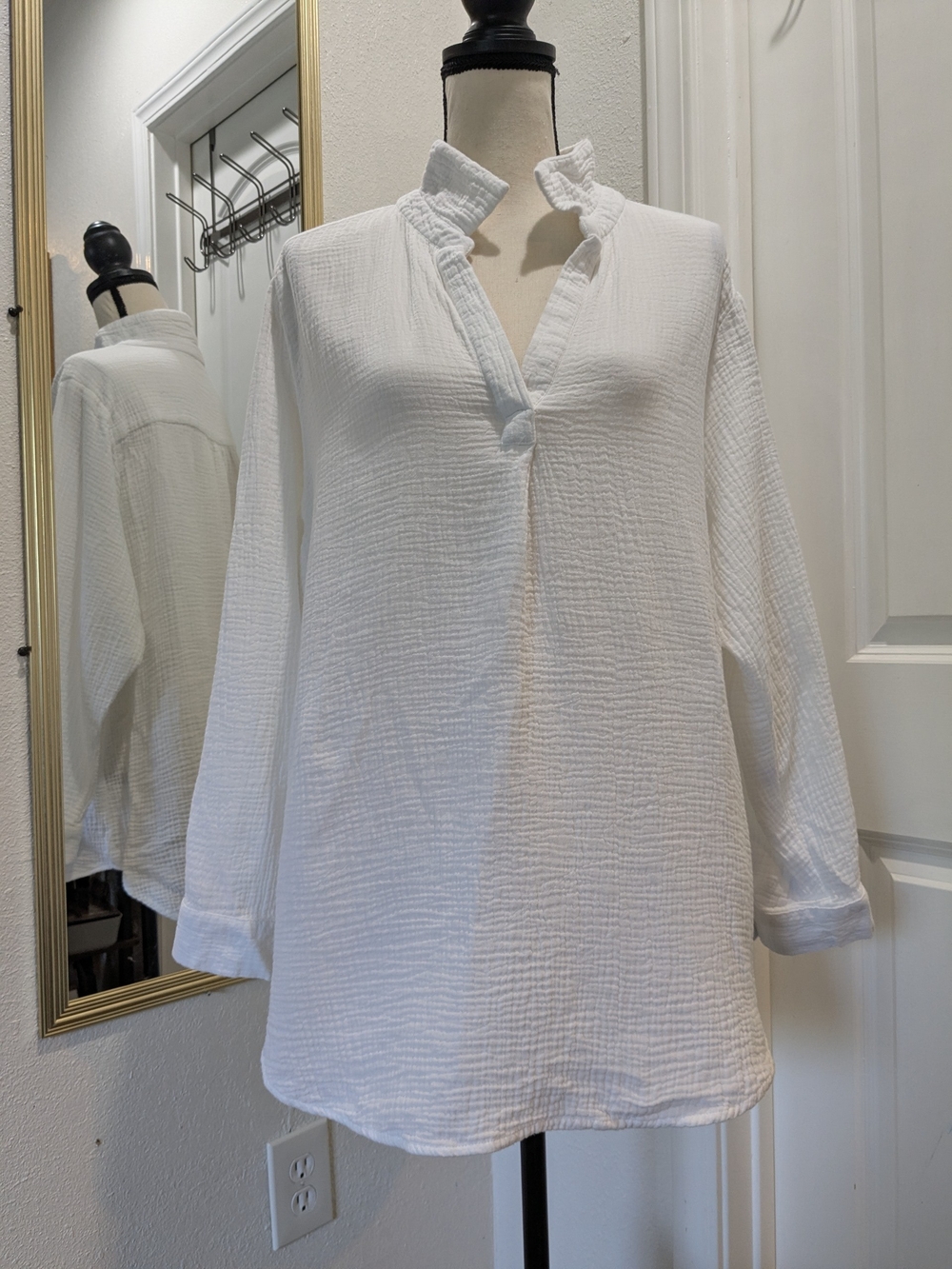 Cynthia Rowley White Ruffled Collar Gauze Tunic